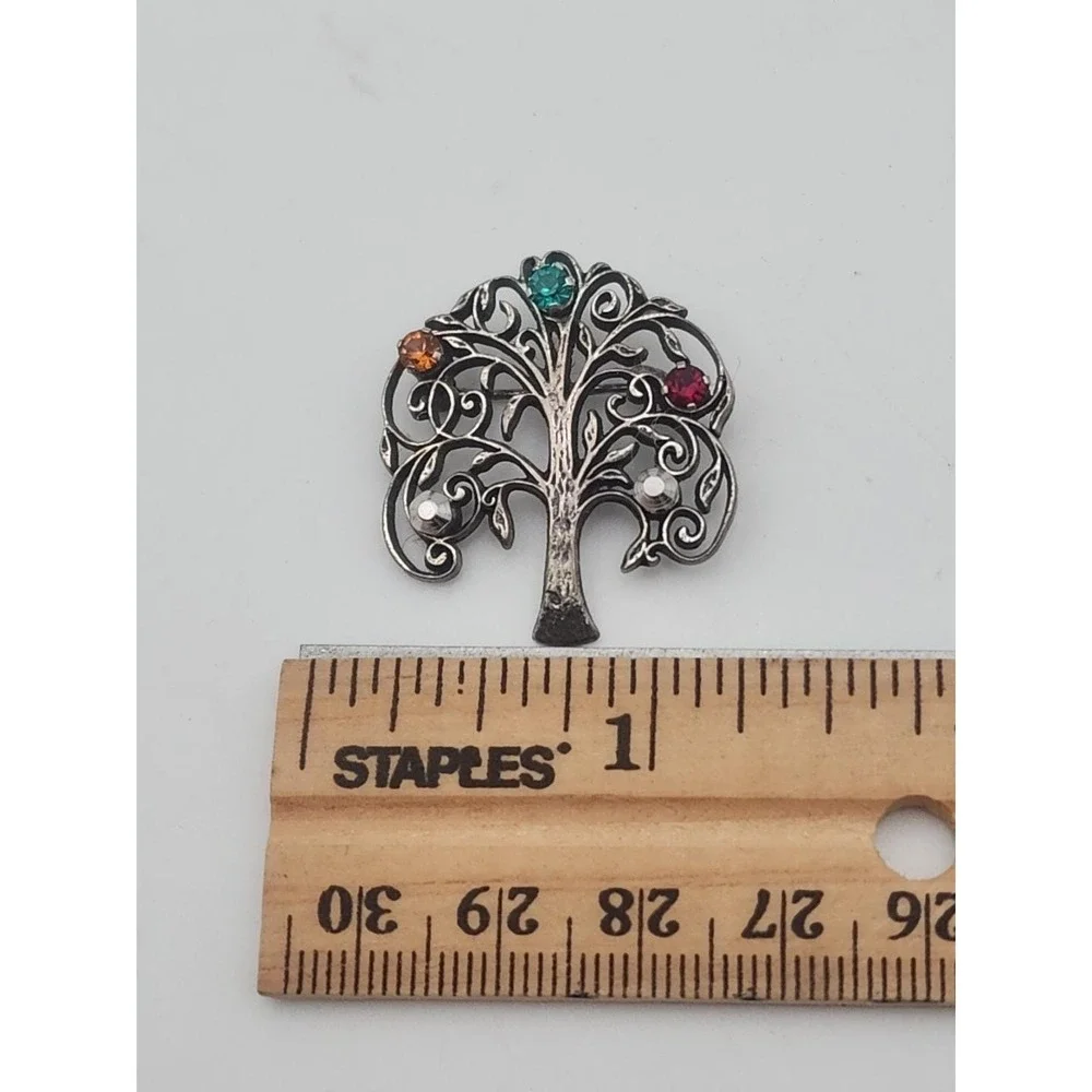 Anson‎ 925 Sterling Silver Tree of Life Brooch with Multicolored Rhinestones